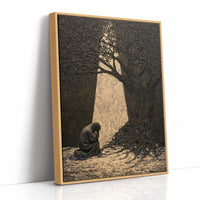 Kneeling Figure Beneath Olive Tree