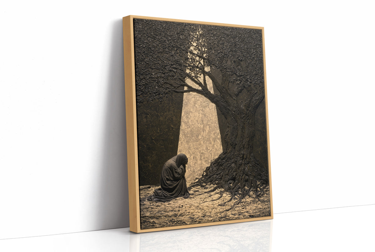 Kneeling Figure Beneath Olive Tree
