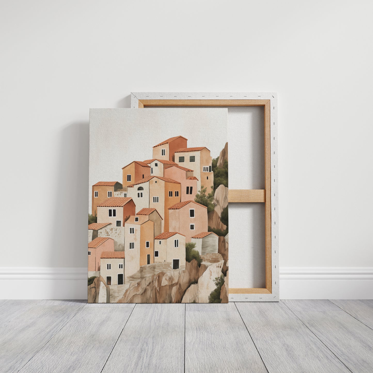 Sunlit Cliffside Village in Warm Earth Tones