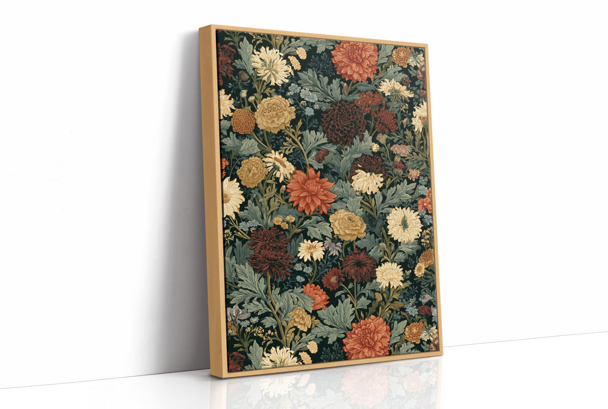 Midnight Chrysanthemum Floral Pattern