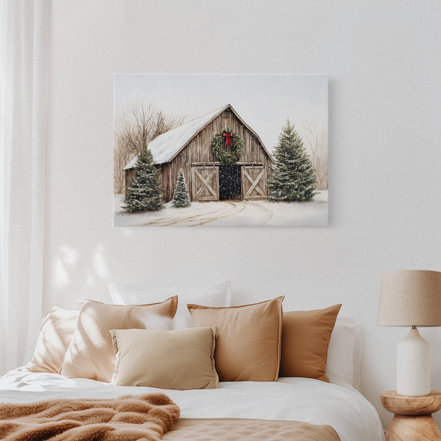 Rustic Christmas Barn – Cozy Winter Farmhouse Wall Art Print