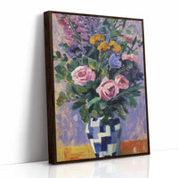 Vibrant Blooms in Checkered Blue