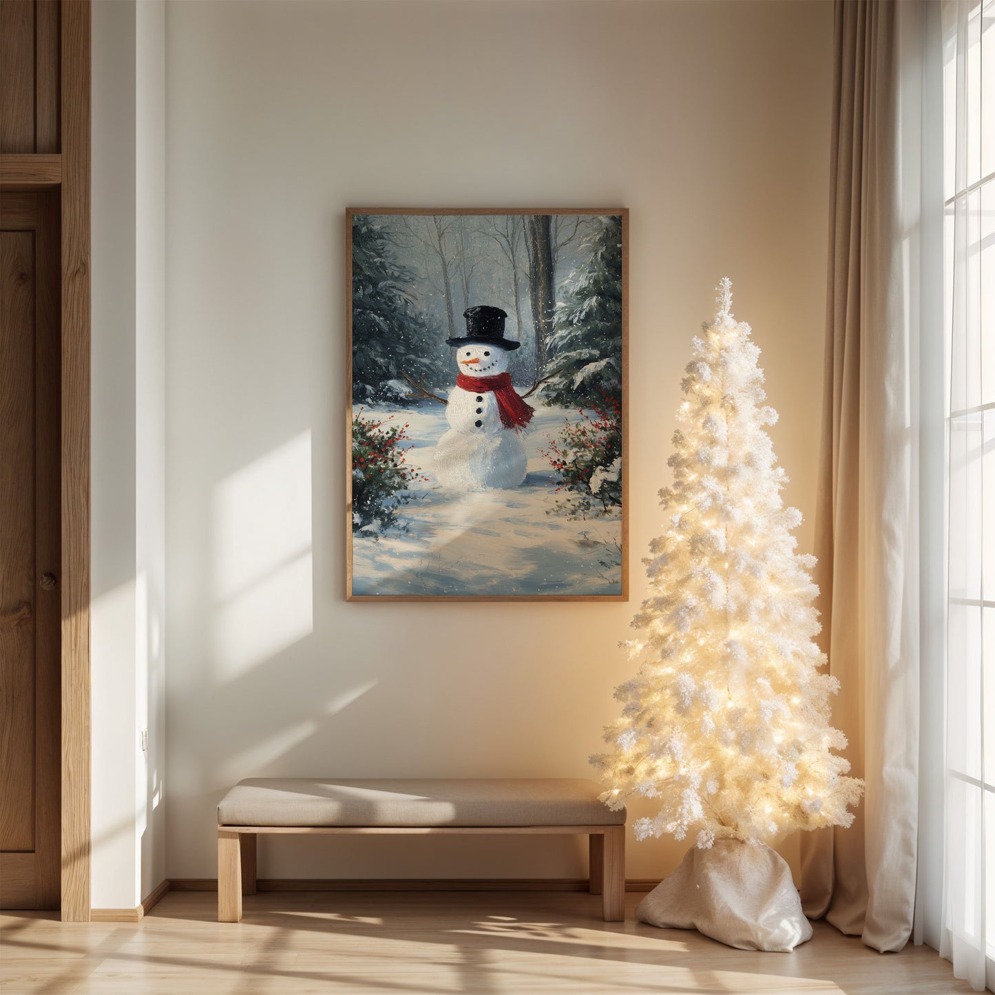 Classic Snowman in Winter Woods