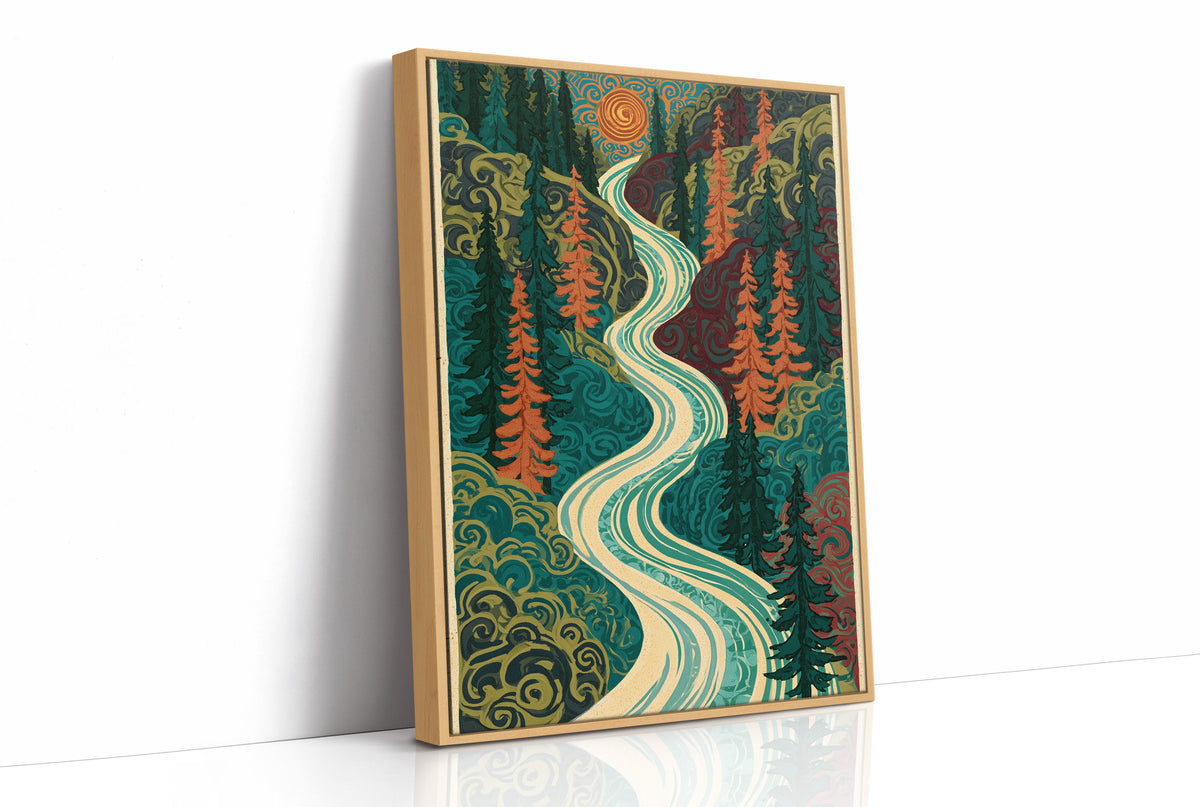 Winding River Retro Forest Print