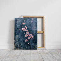Pink Blossoms on Weathered Denim Blue