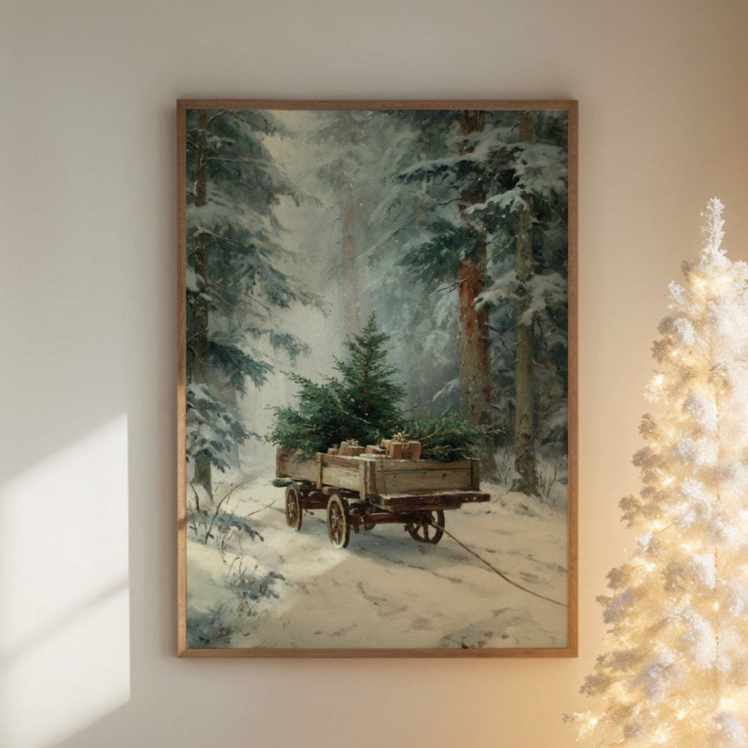 Forgotten Wagon In Winter Woods