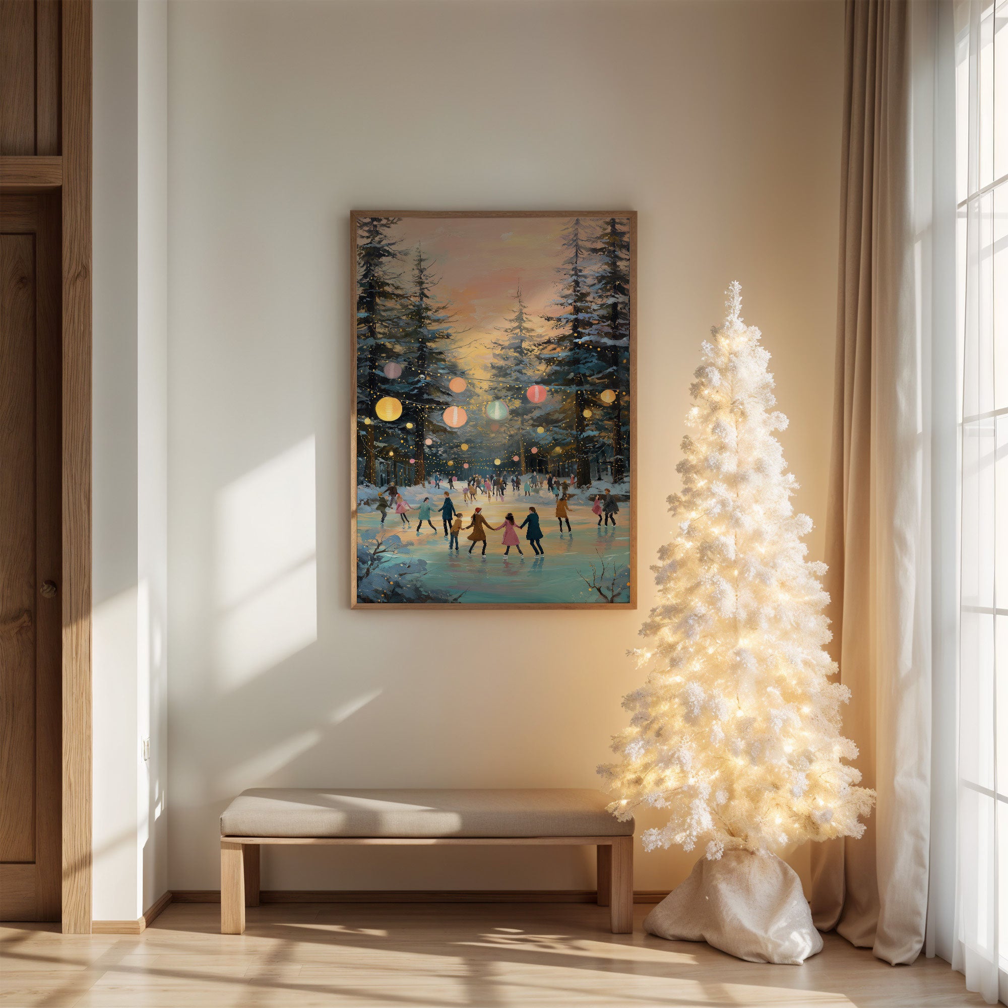 Winter Skaters Dance Under Lanterns
