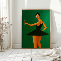 Surprised Ballerina with Wine Glass