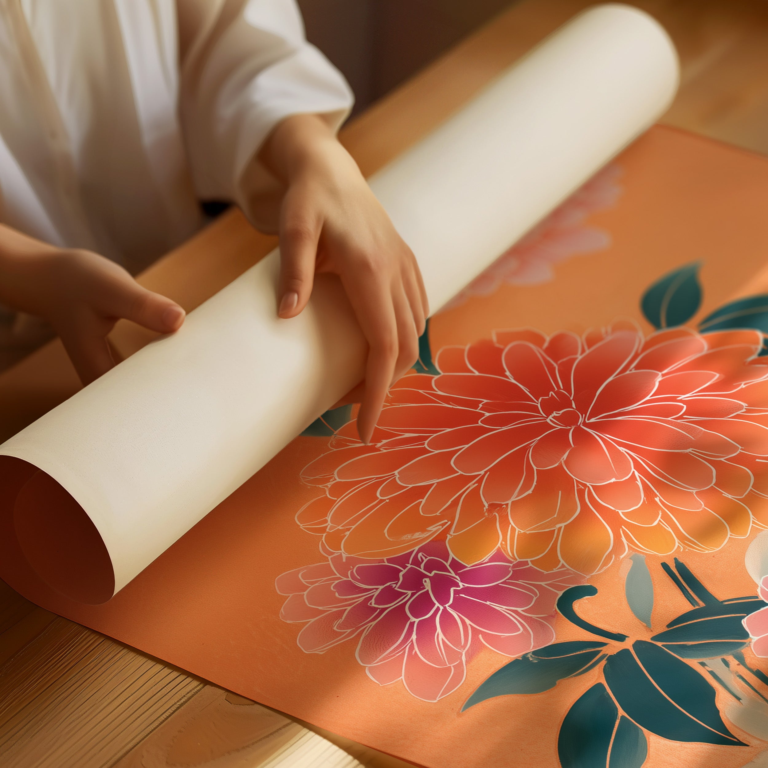 Dahlias Dance In Coral Light