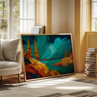 Golden Pines Dance Above Turquoise Waters