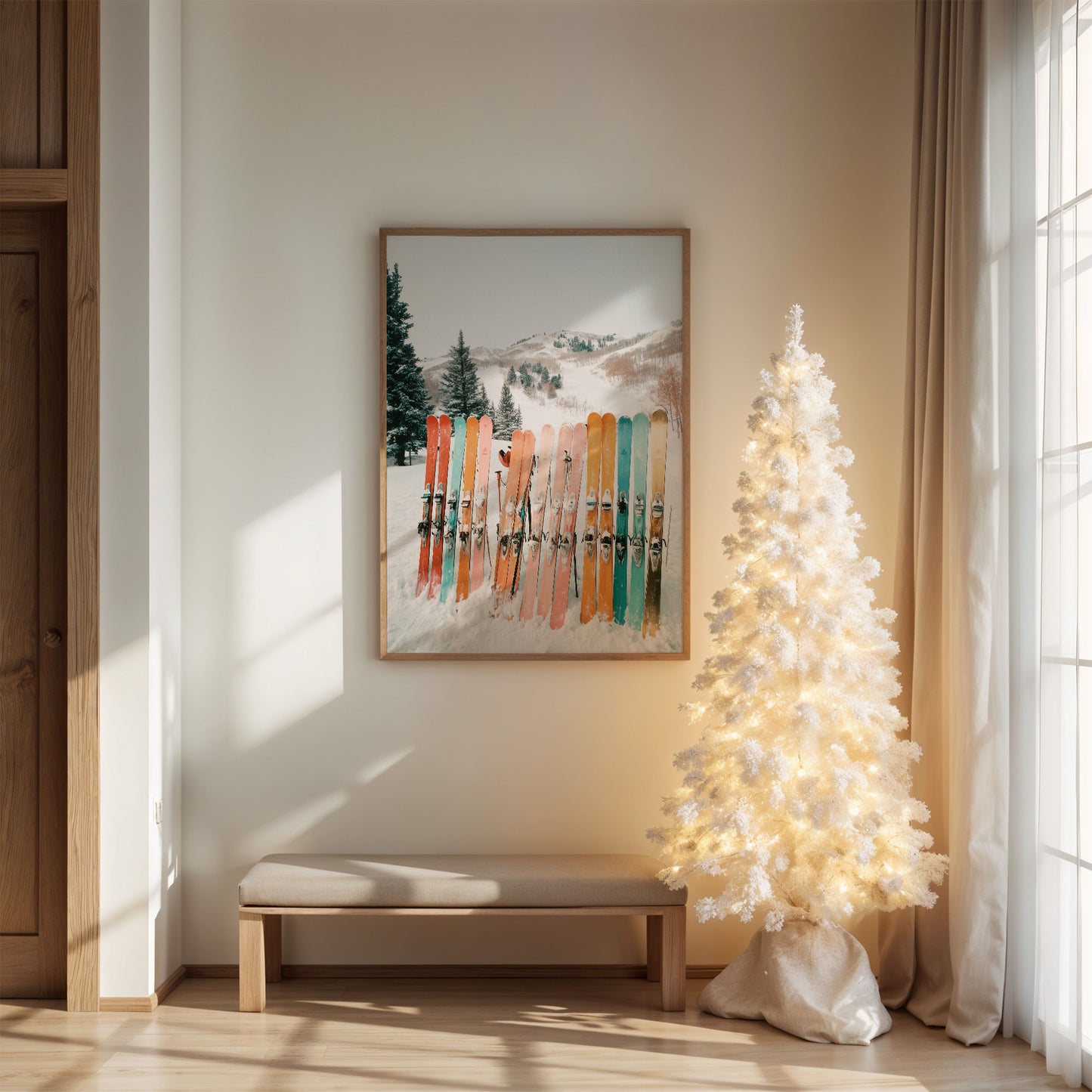 Pastel Skis Paint Winter Mountains