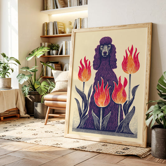 Poodle Amidst Fiery Blooms