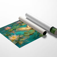 Golden Swimmer Among Water Lilies