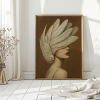 Winged Elegance in Ivory and Crimson