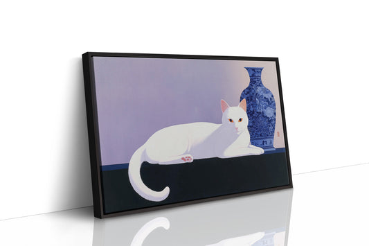 White Cat Meets Ming Dynasty Blue