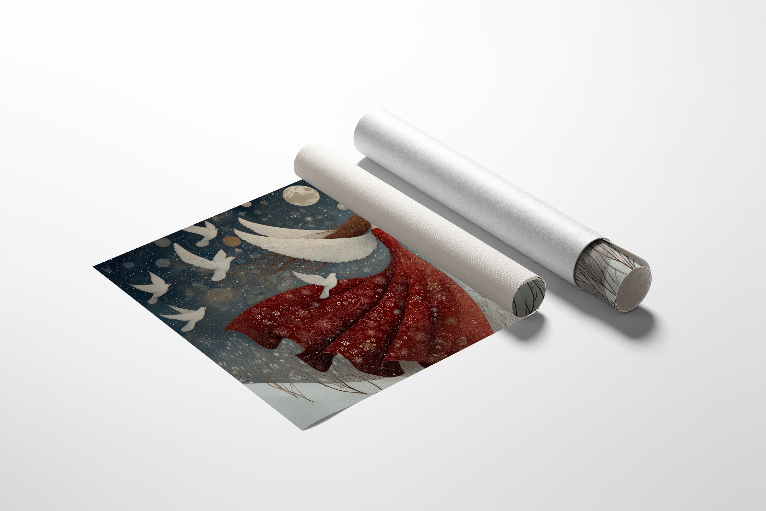 Winter Doves Follow Moonlit Dreams