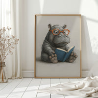 Baby Hippo Reading with Glasses