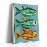 Geometric Trio Glides Through Aqua Depths