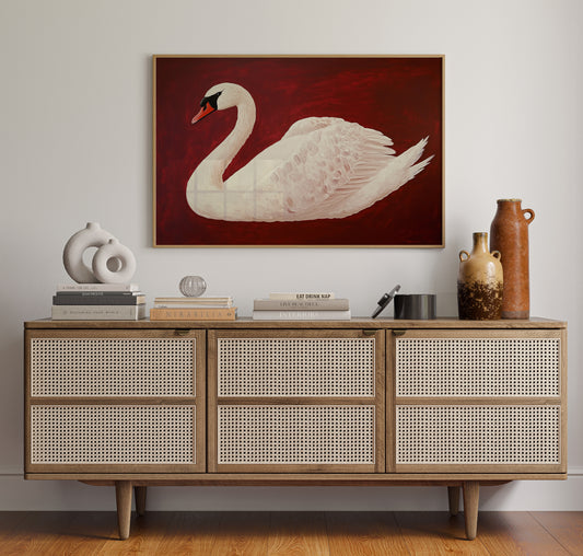 White Swan Against Crimson Night