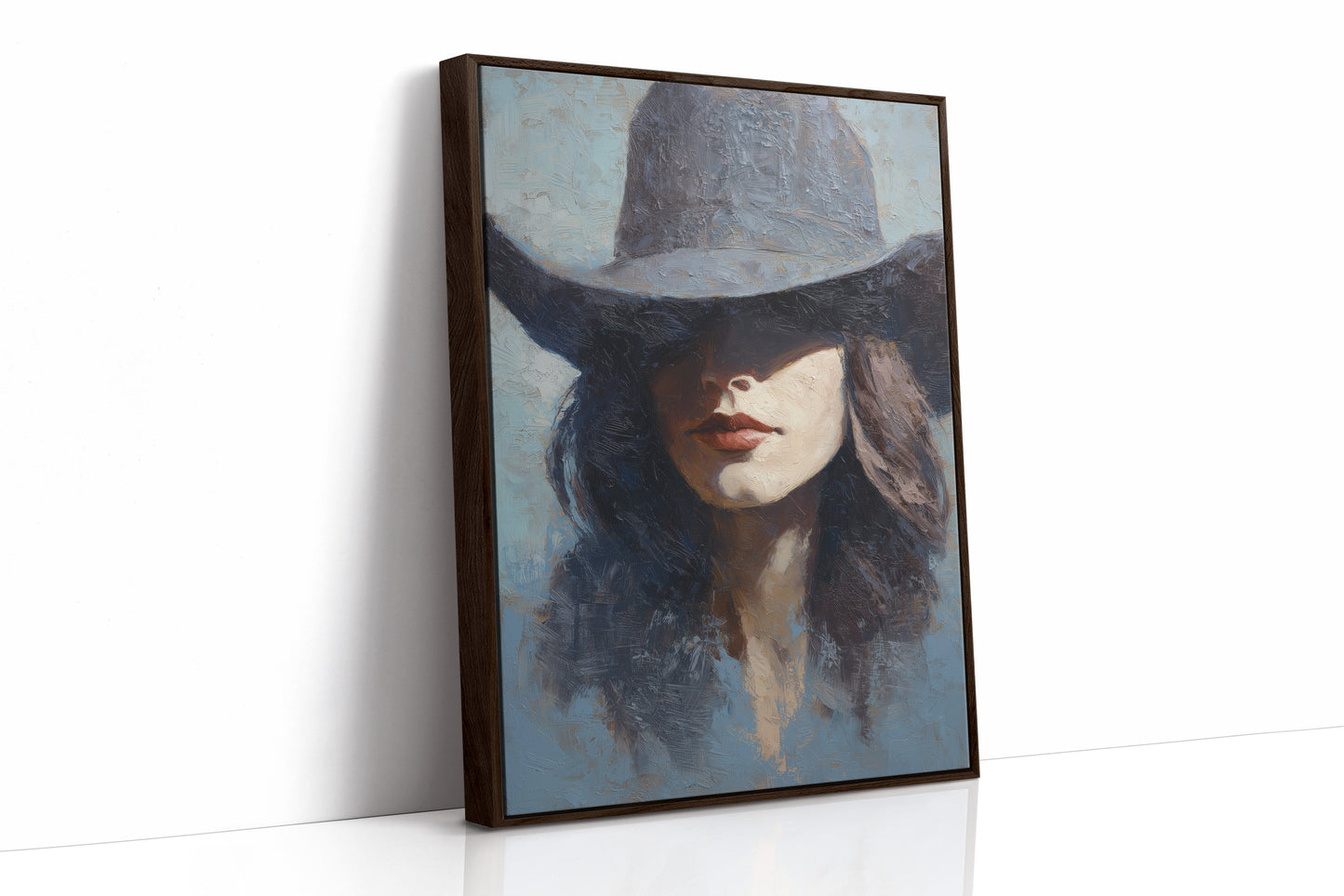 Crimson Lips Under Shadowed Brim