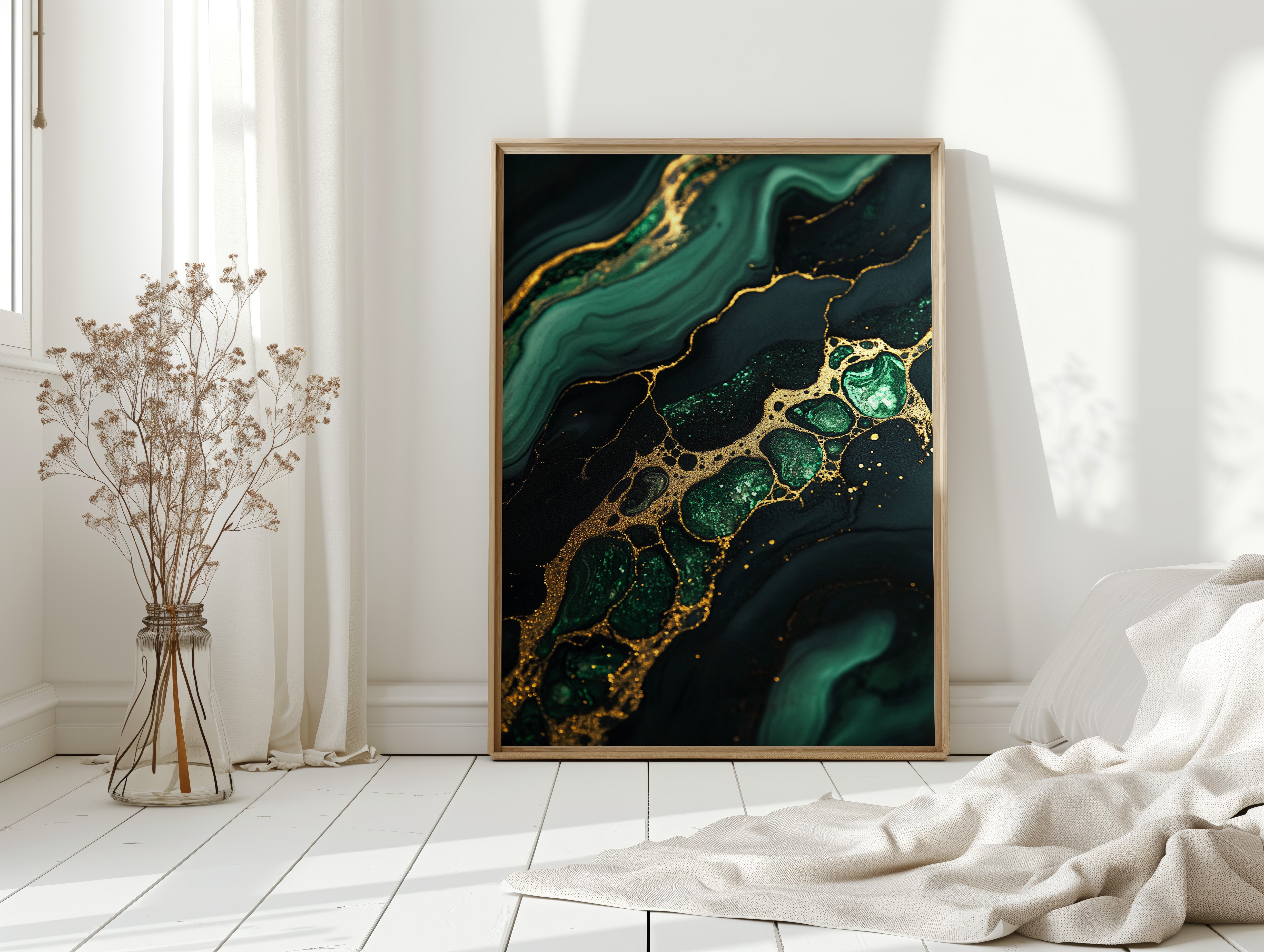 Gilded Cells in Deep Emerald Flow