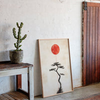 Minimalist Bonsai & Rising Sun – Japanese Zen-Inspired Wall Art