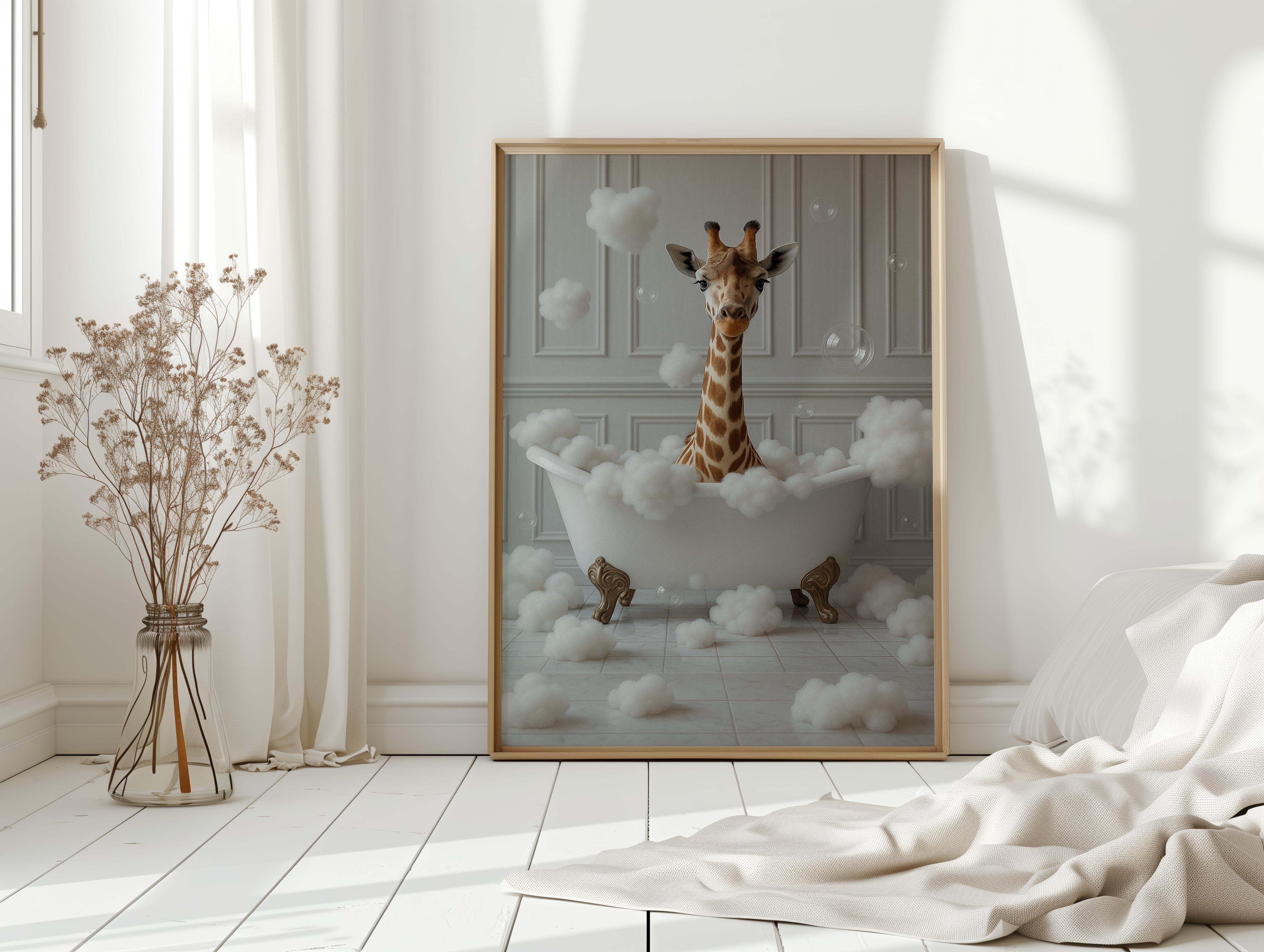 Giraffe in a Bathtub of Bubbles