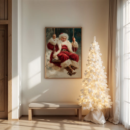 Winter Joy On A Wooden Swing