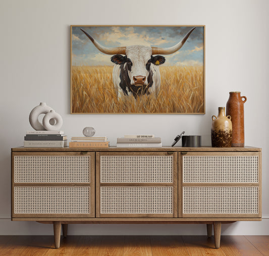 Golden Fields Meet Longhorn's Gaze