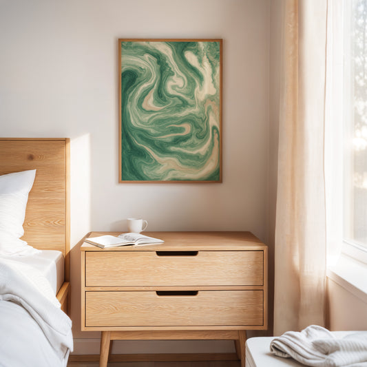 Emerald Waves: Abstract Fluid Art Print