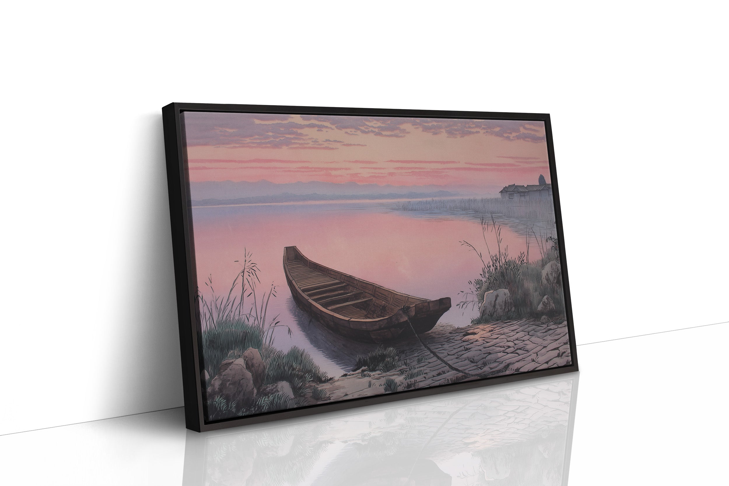 Lakeside Boat Awaits Dawn's Promise