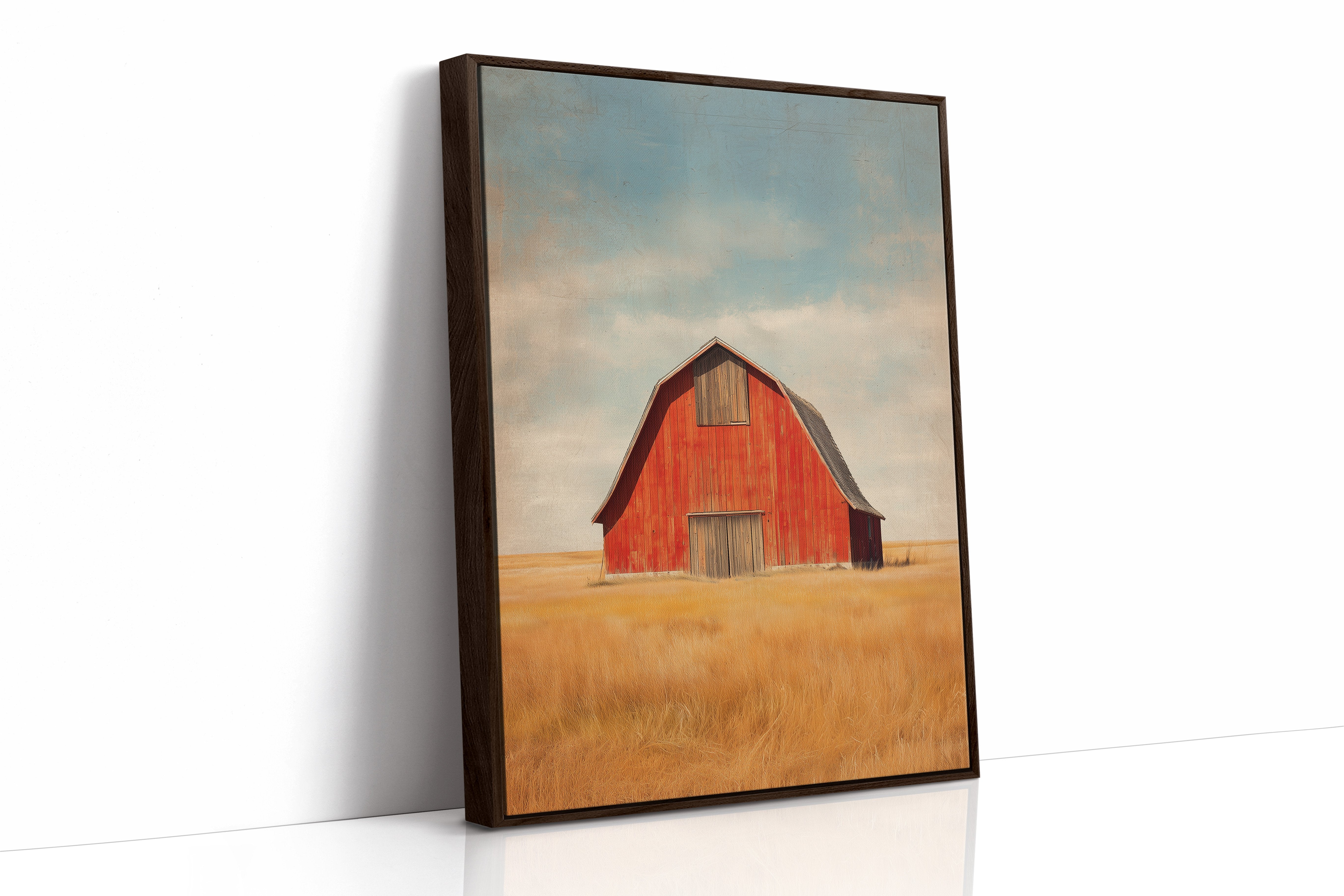 Red Barn Under Prairie Skies