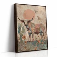 Desert Longhorn Under Coral Sun