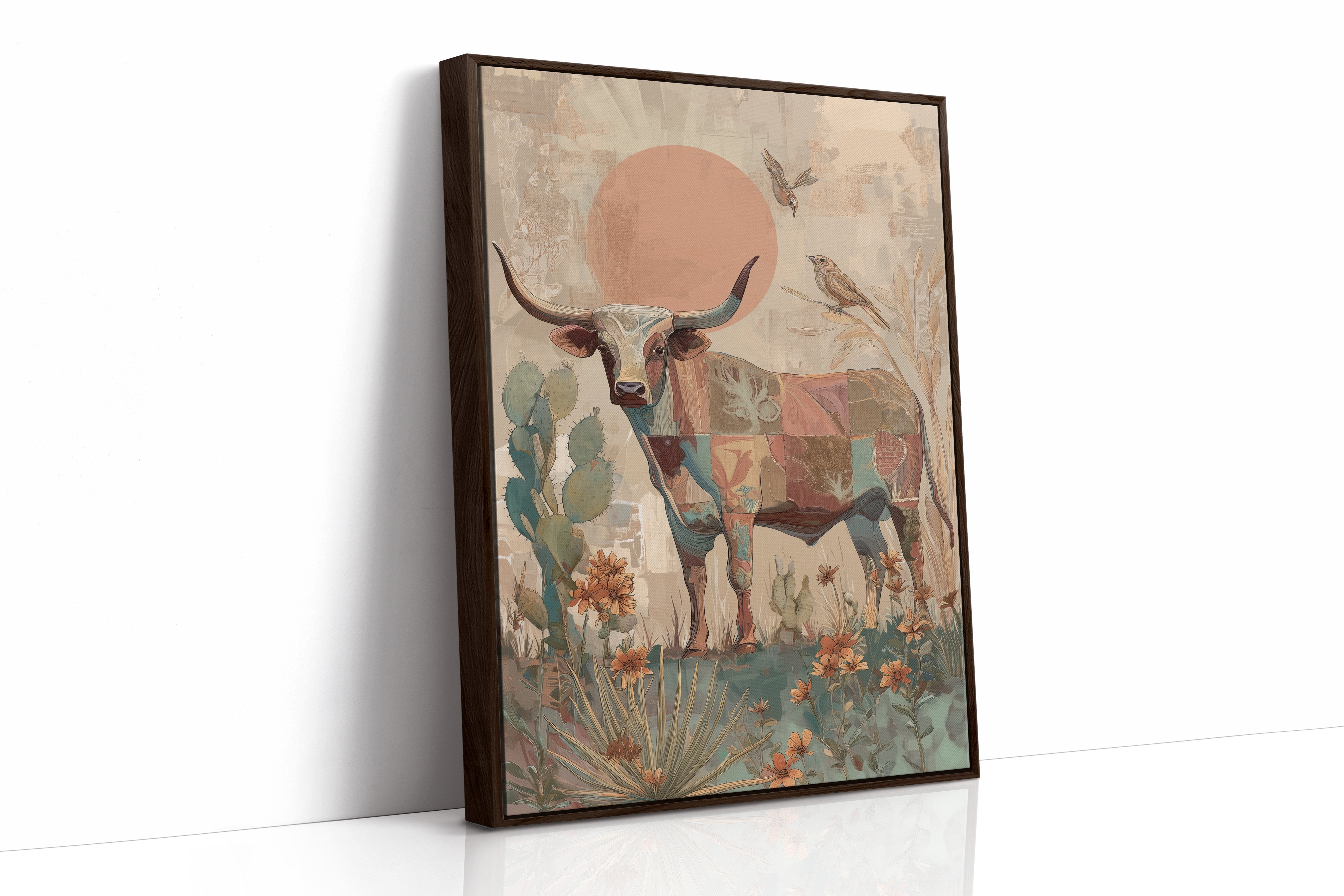 Desert Longhorn Under Coral Sun