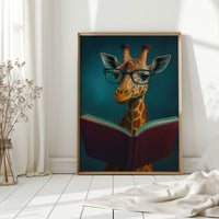 Giraffe with Glasses Reading a Book