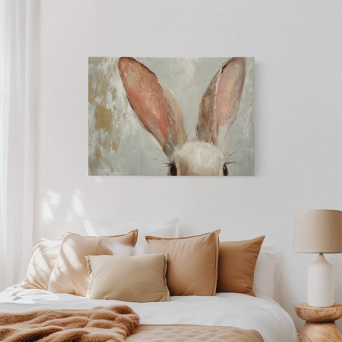 Whimsical Bunny Ears – Soft Neutral Textured Rabbit Art Print