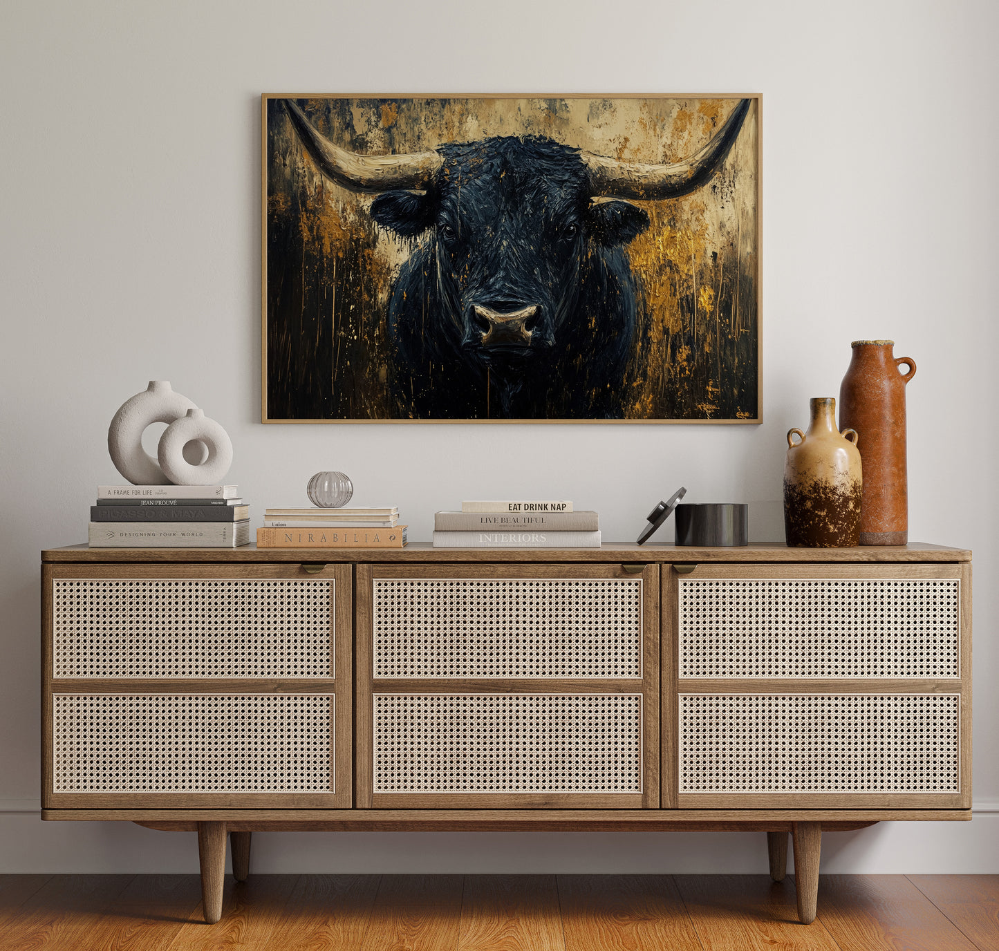 Black Bull Against Golden Storm