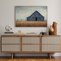 Blue Barn Stands Among Golden Fields