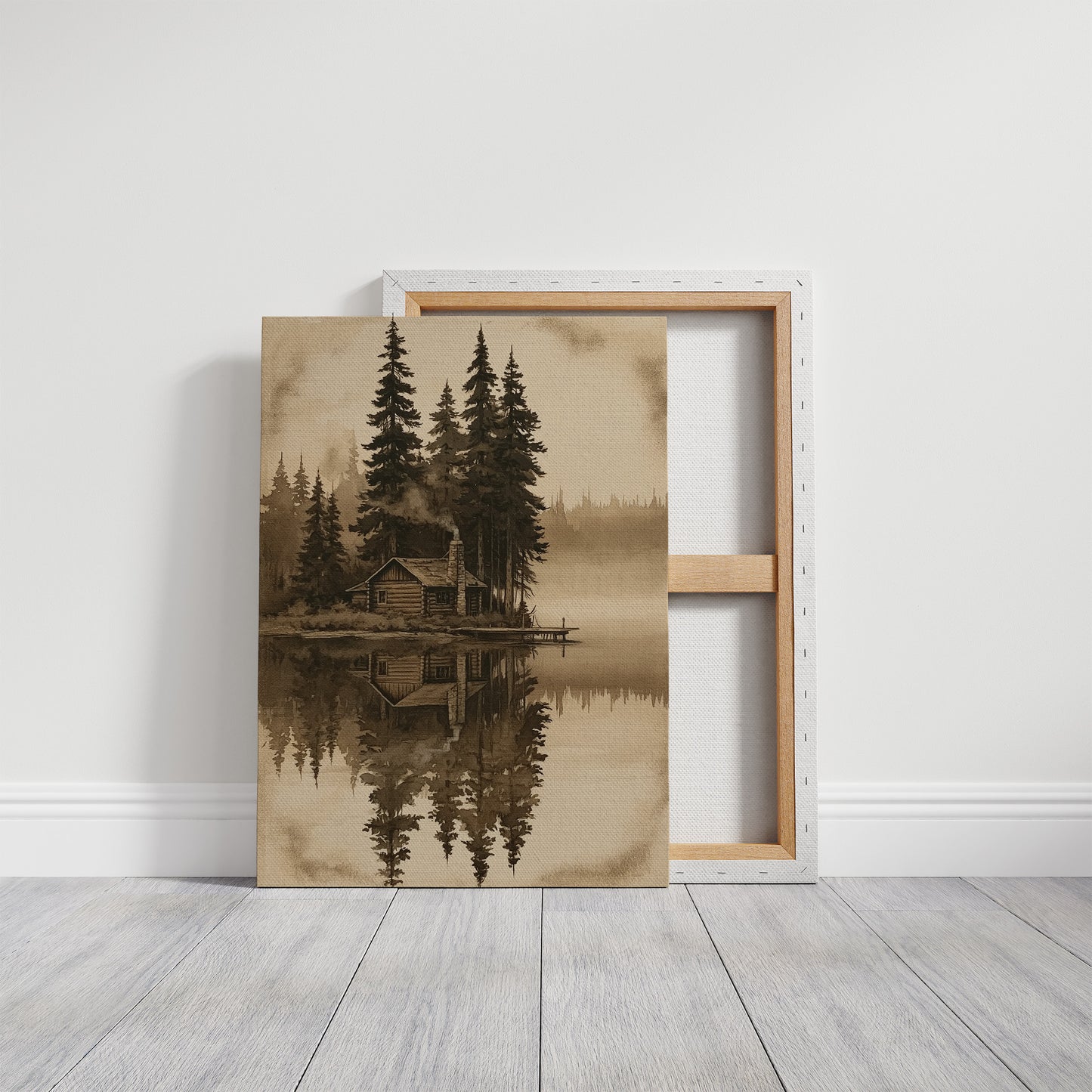 Sepia Cabin On A Still Lake