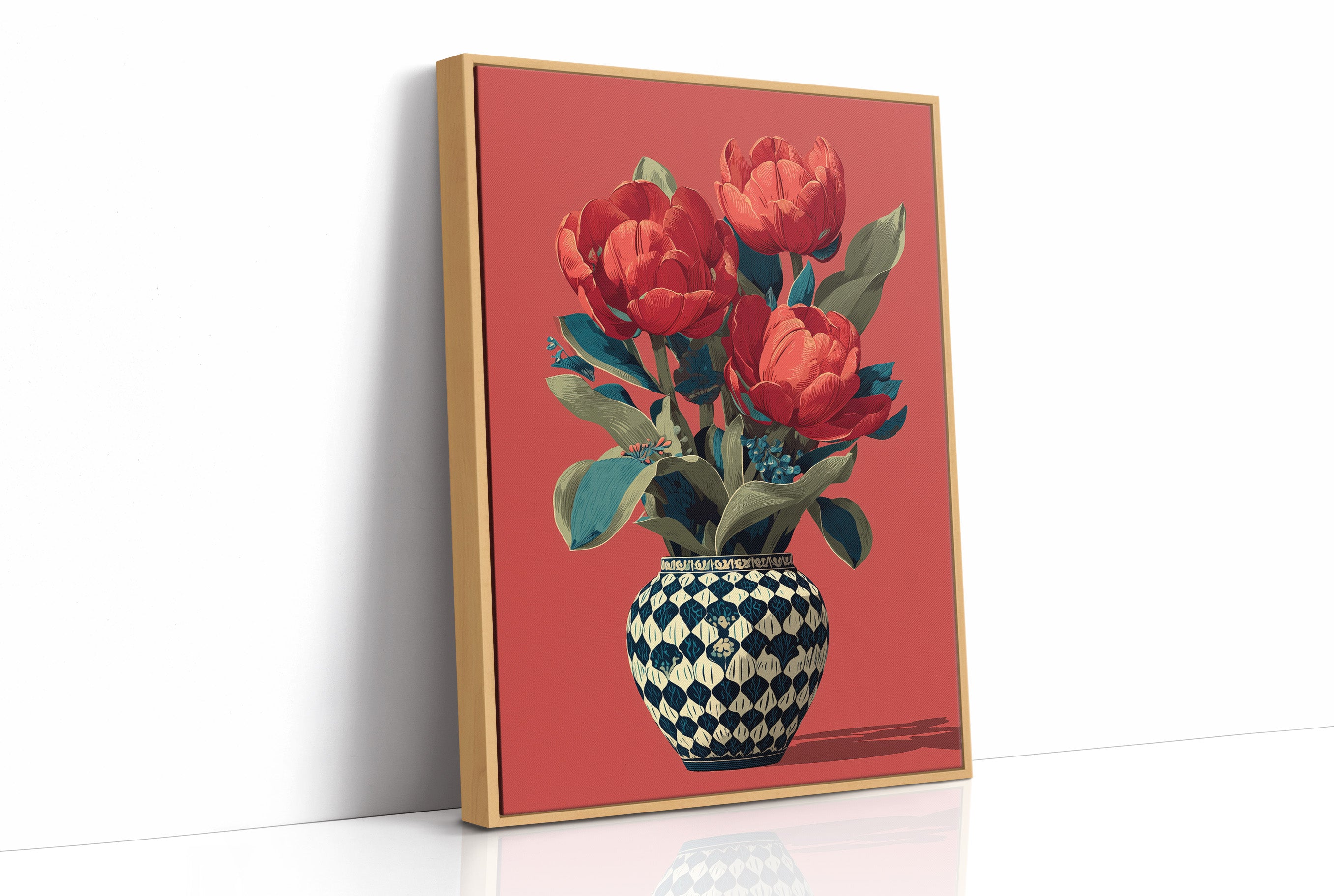 Red Tulips in a Traveled Vase