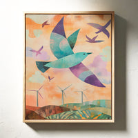 Birds Soar Above Wind Farm Dawn