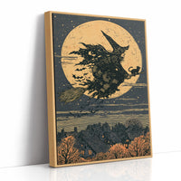 Broomstick Silhouette Over Village