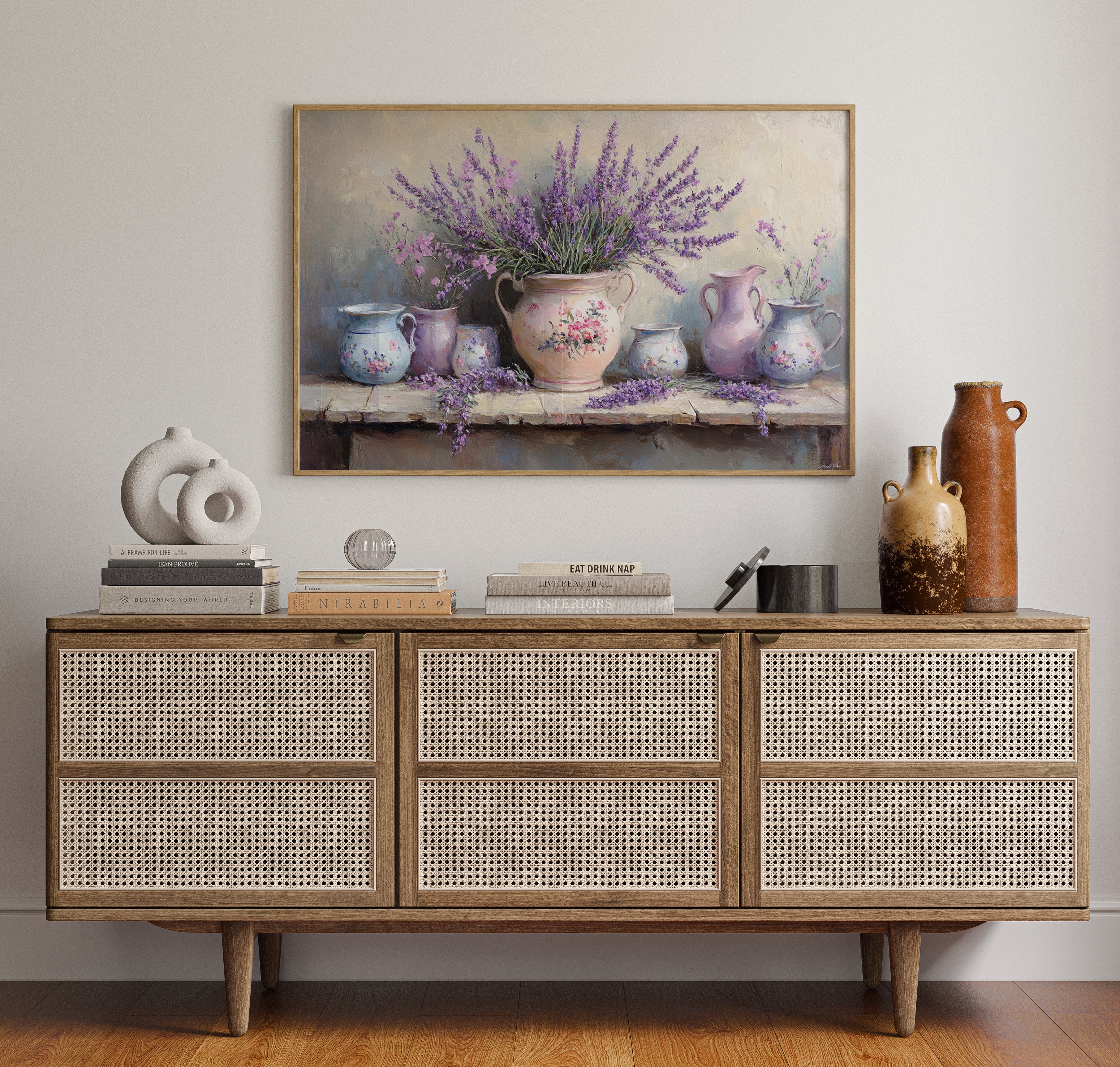 Lavender Spills Across Vintage Vessels