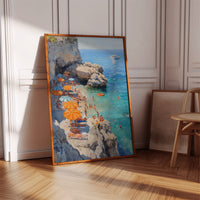 Orange Umbrellas Line Mediterranean Shores