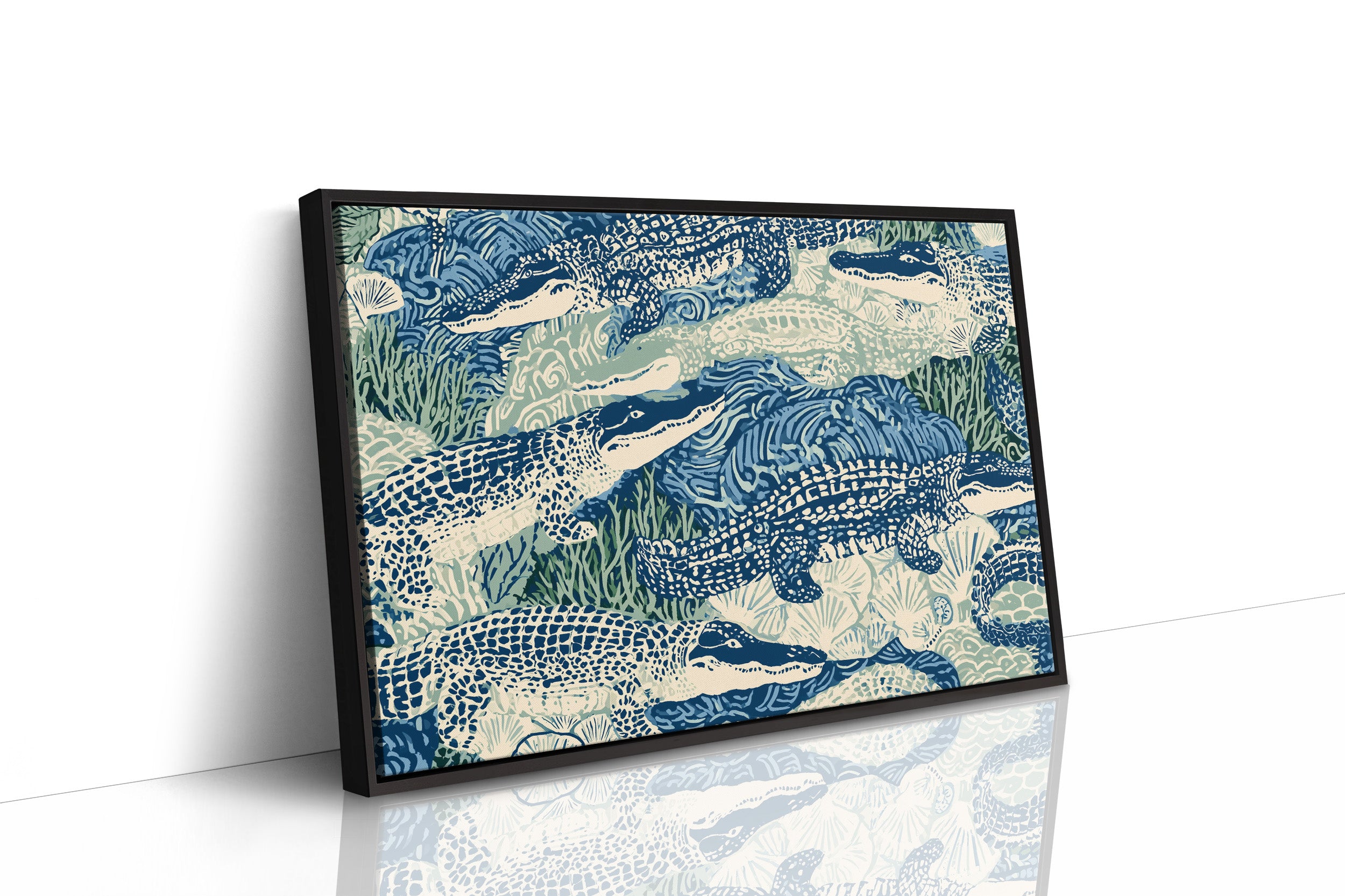 Alligators In Block Print Blue