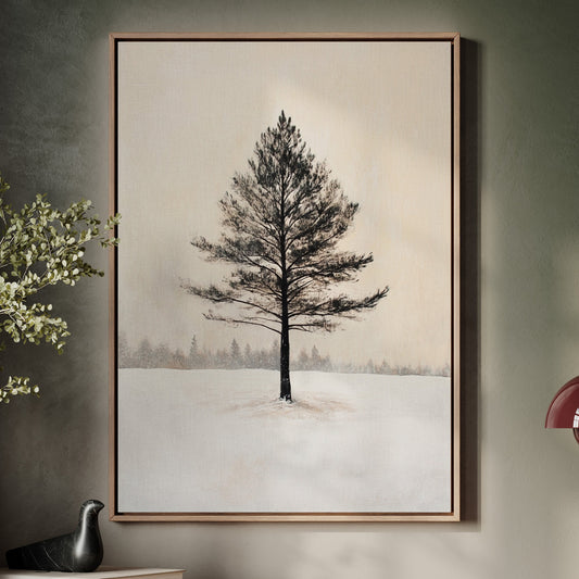 Solitary Pine Winter Canvas - Minimalist Nature Art - Gallery Canvas image 3