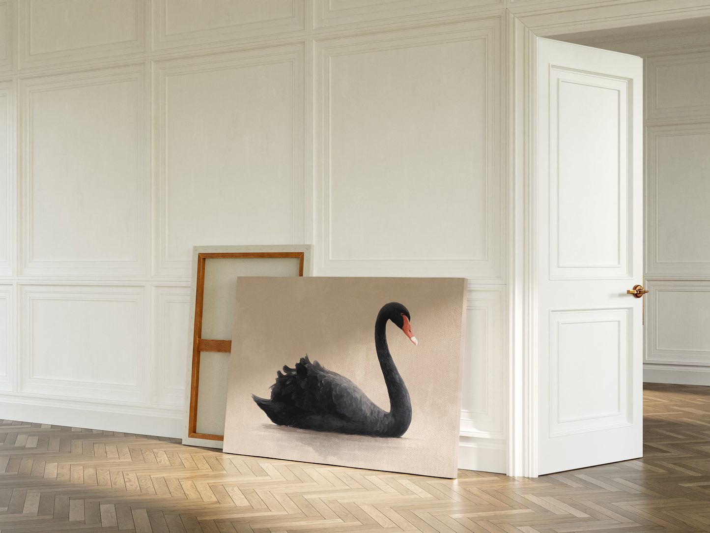 Black Swan Glides Through Blush Dawn