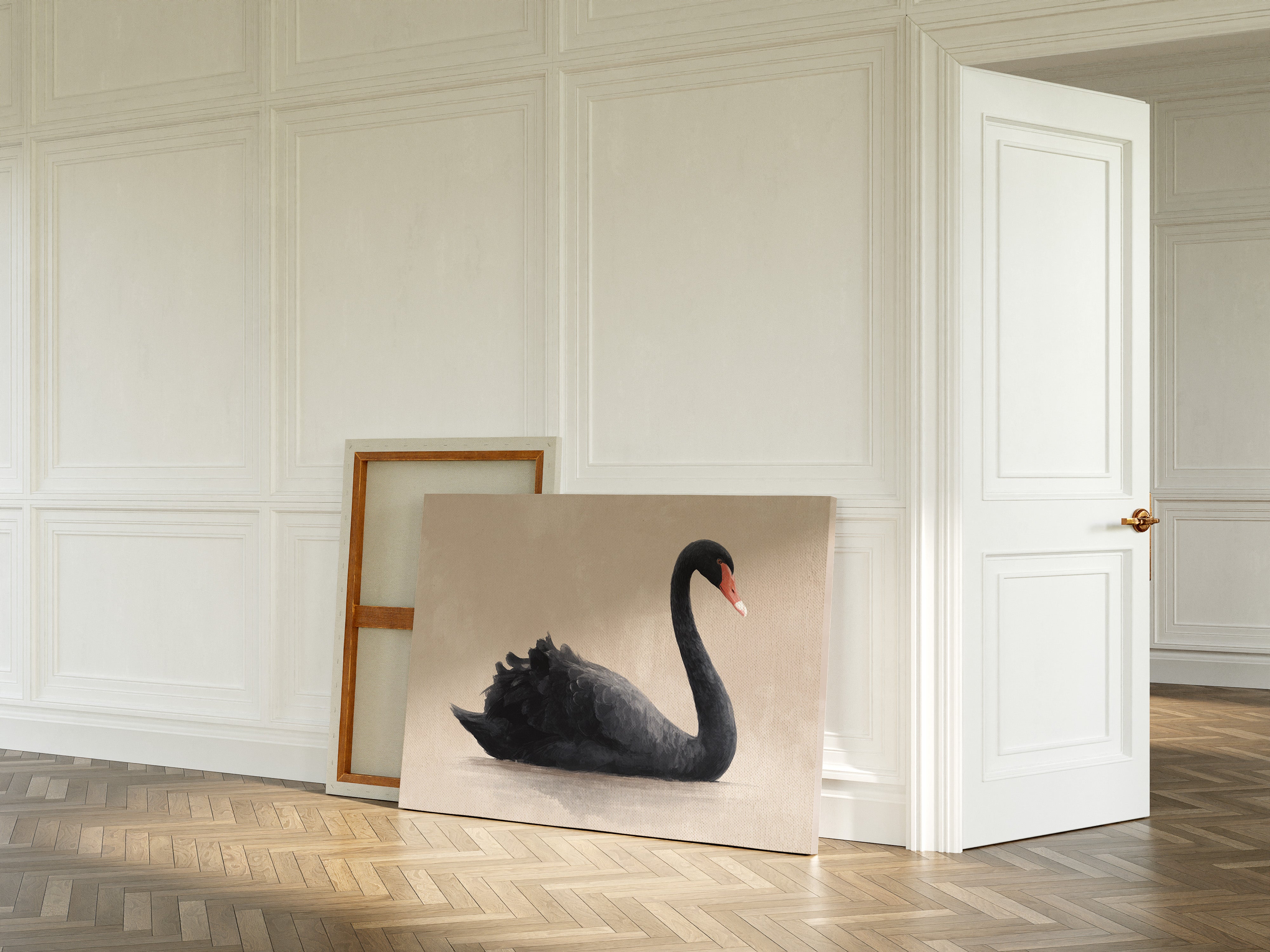 Black Swan Glides Through Blush Dawn