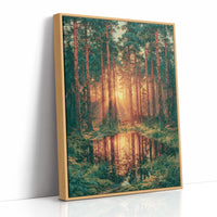 Golden Hour Reflections: Pine Forest at Sunset
