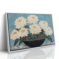 White Chrysanthemums Meet Midnight Bowl